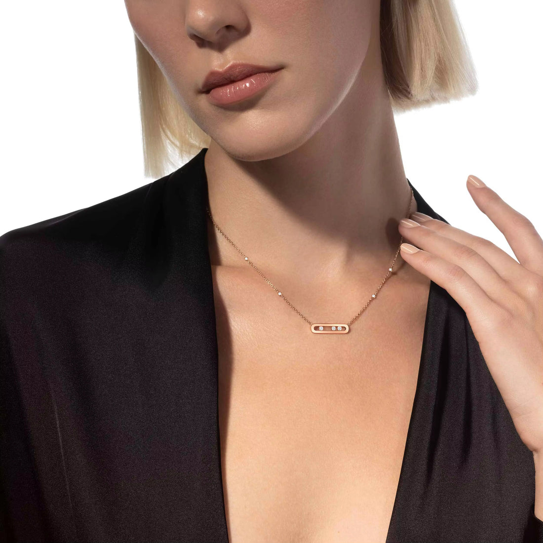Crystal Cascade  Trio Rose Necklace